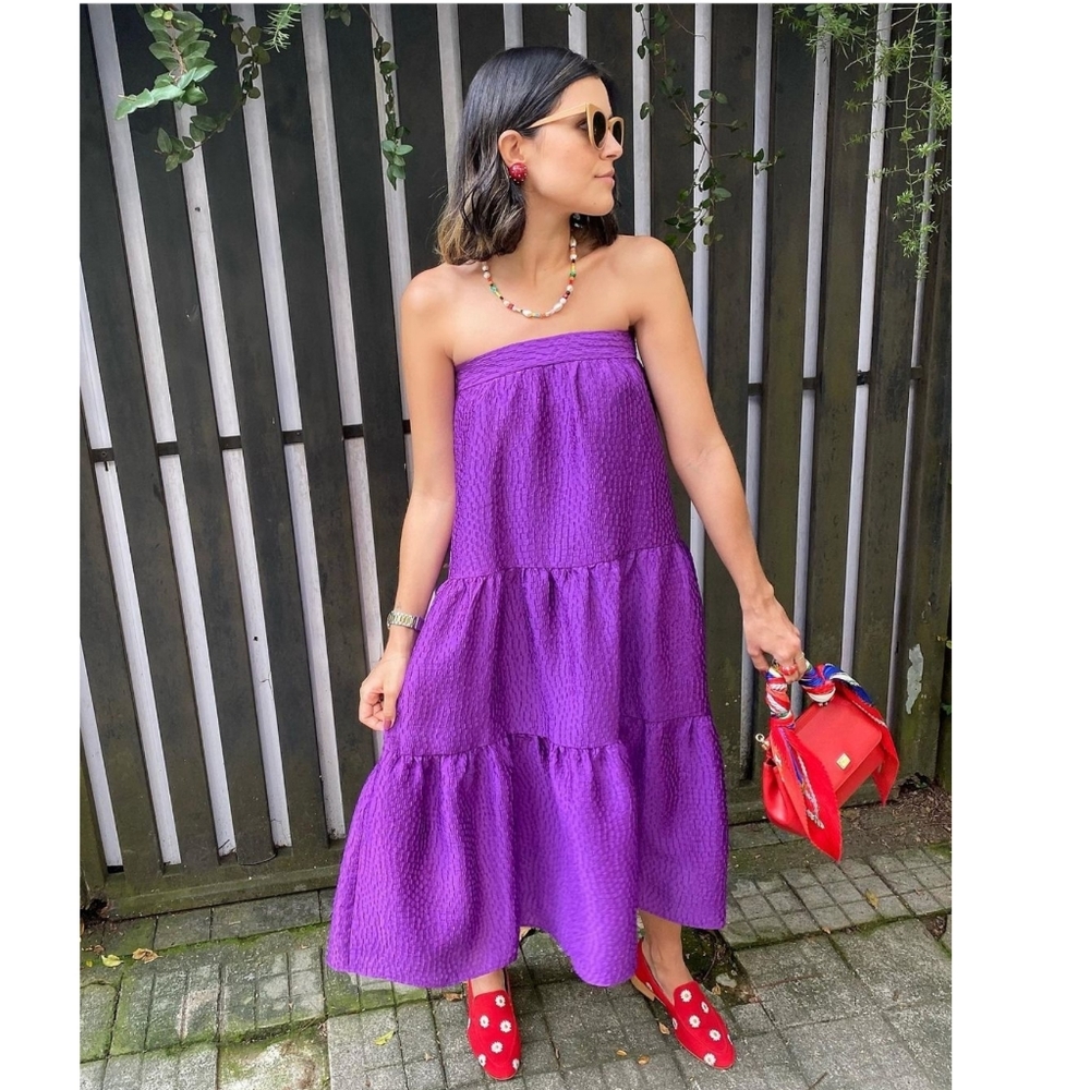 Zara Purple Tiered Midi Skirt for Night Out
